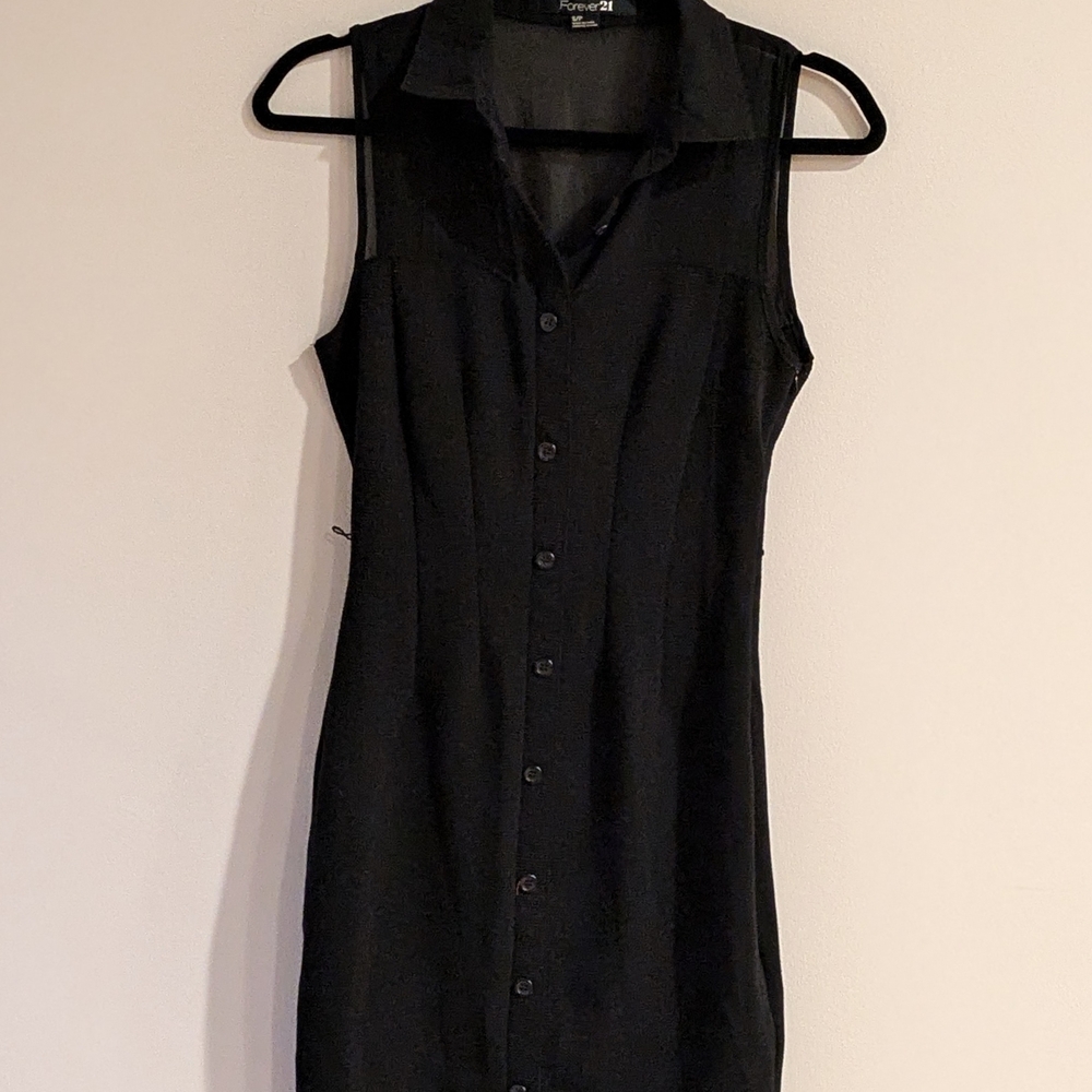 Vintage Forever 21 Black Sleeveless Notched Collar Mini Dress Y2K